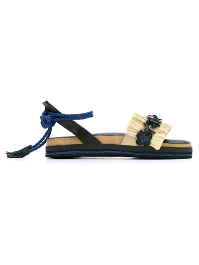 Shop Sarah Chofakian Leather Flat Sandals - Black