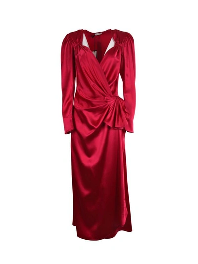 Shop Attico Womens Pink Long Satin Wrap Dress In Red