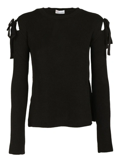 Red Valentino Tied Detail Ribbed Jumper In Black