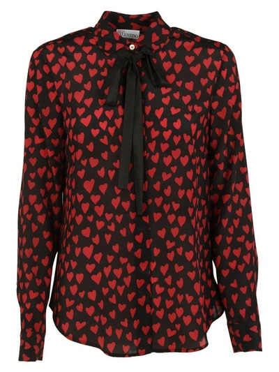 Shop Red Valentino Heart Embroidered Blouse In Black-red