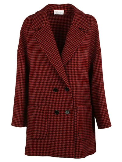 Shop Red Valentino Houndstooth Coat In Red-black