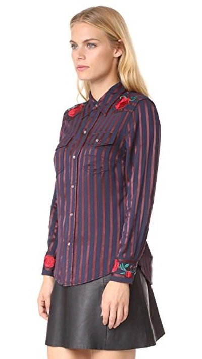 Shop Adam Selman Cowgirl Shirt In Satin Stripe
