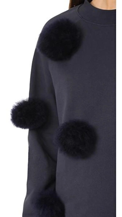 Shop Tibi Cropped Pom Pom Sweatshirt In Navy