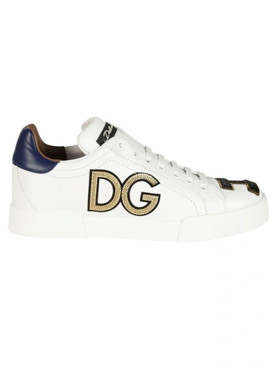 Shop Dolce & Gabbana Embroidered Logo Sneakers In White-gray