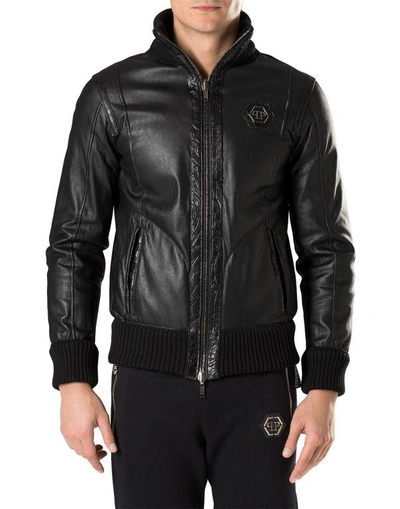 Shop Philipp Plein Leather Jacket "sheldon"