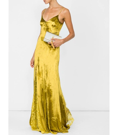 Galvan V-neck Lace-panelled Velvet Gown In Golden-yellow | ModeSens