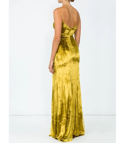 Shop Galvan Gold Lace-panelled Velvet Gown