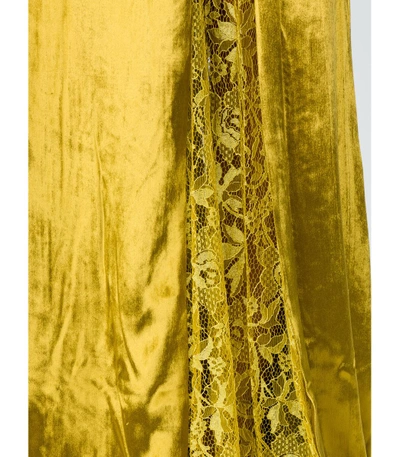 Shop Galvan Gold Lace-panelled Velvet Gown
