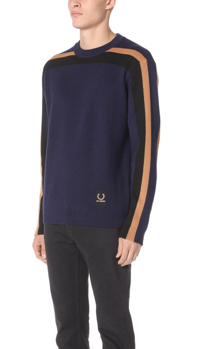 Shop Fred Perry Stripe Crew Neck Sweater In Grey