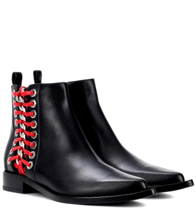 Shop Alexander Mcqueen Embellished Leather Ankle Boots In Black