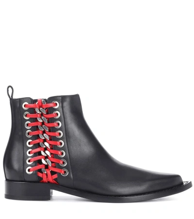 Shop Alexander Mcqueen Embellished Leather Ankle Boots In Black