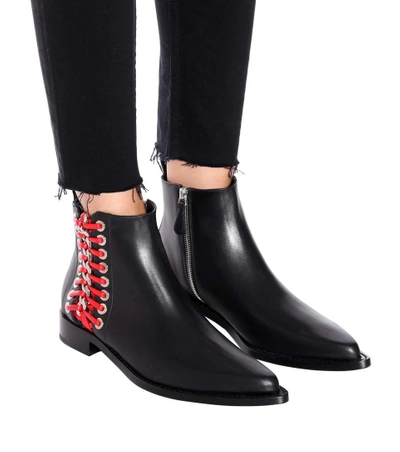 Shop Alexander Mcqueen Embellished Leather Ankle Boots In Black