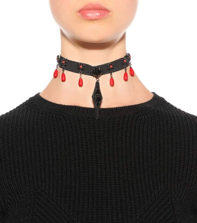 Shop Valentino Embellished Choker Necklace In Black