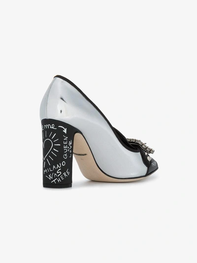 Shop Dolce & Gabbana Silver Leather Bellucci 95 Pumps In Black