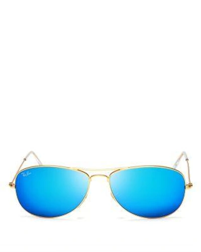 Shop Ray Ban New Aviator Mirrored Sunglasses, 59mm In Matte Gold/blue Mirror