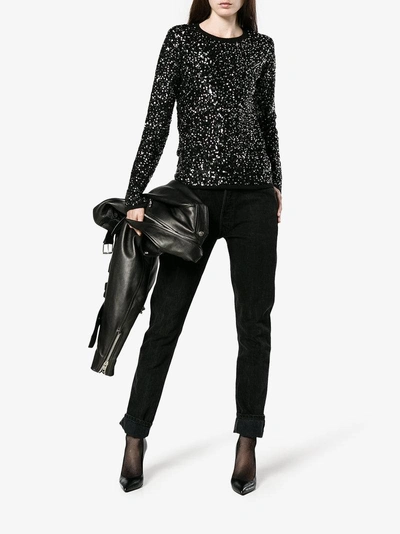 Shop Saint Laurent Ladies Black Embellished Wool Sequin Jumper, Size: Xs