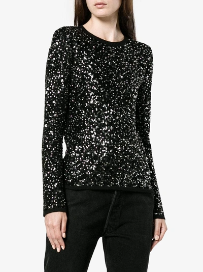 Shop Saint Laurent Ladies Black Embellished Wool Sequin Jumper, Size: Xs