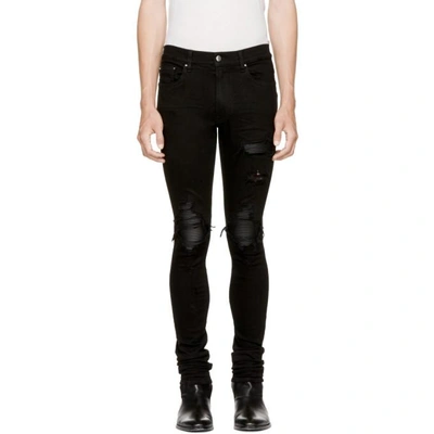 Shop Amiri Black Mx1 Leather Patch Jeans