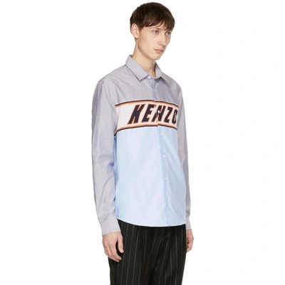 Shop Kenzo Blue Knit Insert Logo Shirt