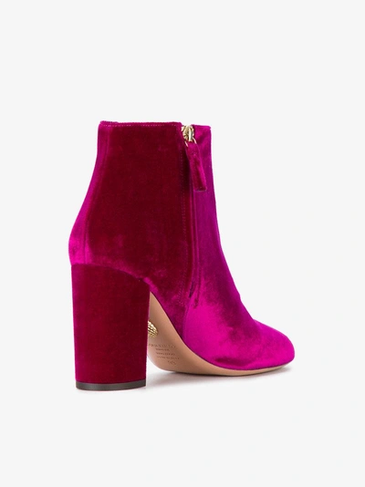 Shop Aquazzura Pink Brooklyn 85 Velvet Ankle Boots In Pink&purple