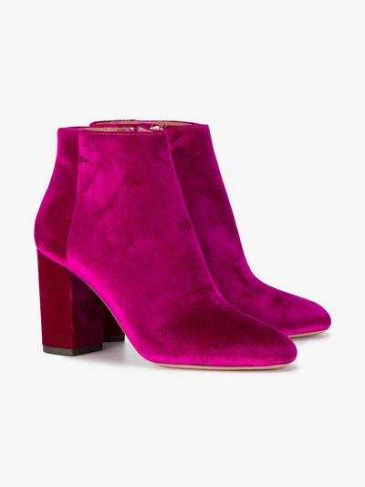 Shop Aquazzura Pink Brooklyn 85 Velvet Ankle Boots In Pink&purple