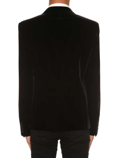 Shop Saint Laurent Velvet Single Breasted Blazer In Nero