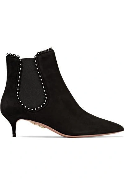 Shop Aquazzura Jicky Faux Pearl-embellished Suede Ankle Boots