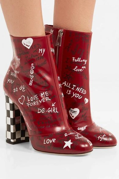 Shop Dolce & Gabbana Printed Leather Ankle Boots