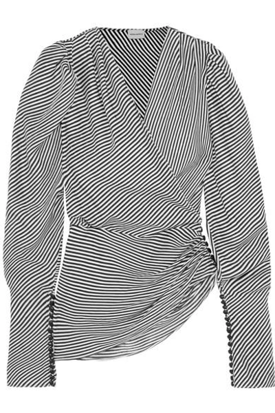 Shop Magda Butrym Ronda Asymmetric Draped Striped Silk Blouse