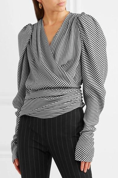 Shop Magda Butrym Ronda Asymmetric Draped Striped Silk Blouse