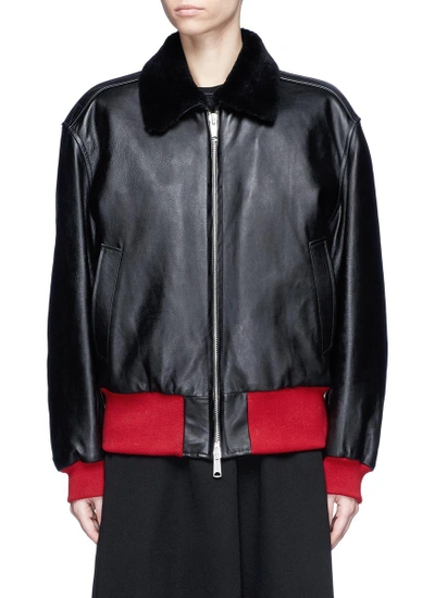 Shop Calvin Klein 205w39nyc Shearling Collar Leather Jacket
