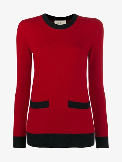 Shop Gucci Crew Neck Cashmere Jumper With Front Pockets In Red