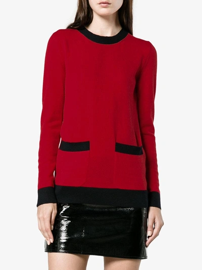 Shop Gucci Crew Neck Cashmere Jumper With Front Pockets In Red