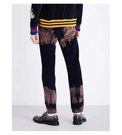 Shop Gucci Bleached Cotton Corduroy Trousers In Navy Brown