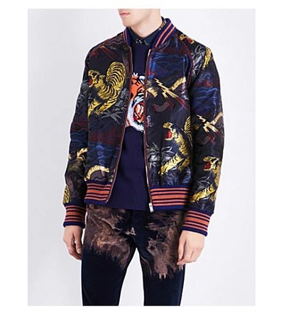 Overskrift navn Grøn Gucci Jacket Silk Mixed Brocade Bomber Jacket With Tiger Embroidery And  Striped Pattern In Wool And Alpaca In Navy | ModeSens