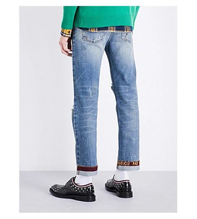 Shop Gucci Distressed Regular-fit Straight Jeans In Blue