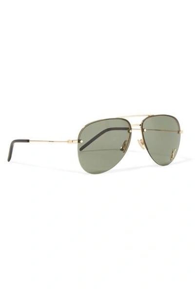 Shop Saint Laurent Classic 11 Aviator-style Gold-tone Sunglasses