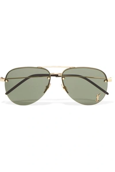 Shop Saint Laurent Classic 11 Aviator-style Gold-tone Sunglasses