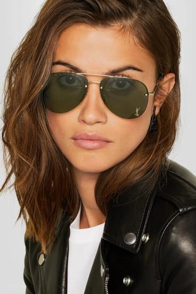 Shop Saint Laurent Classic 11 Aviator-style Gold-tone Sunglasses