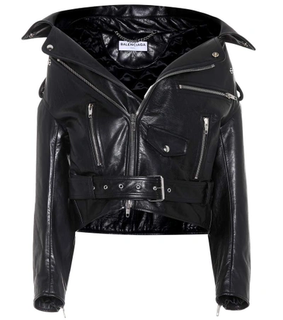 Shop Balenciaga Leather Biker Jacket In Black