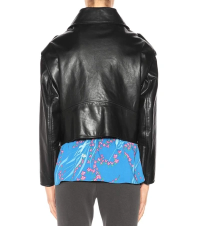 Shop Balenciaga Leather Biker Jacket In Black