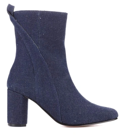 Shop Ganni Joan Denim Ankle Boots In Blue