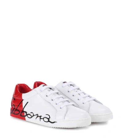 Shop Dolce & Gabbana Printed Leather Sneakers In White