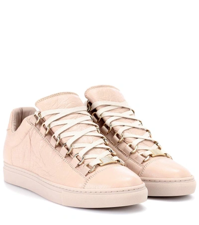 Balenciaga Arena Leather Sneakers In Beige