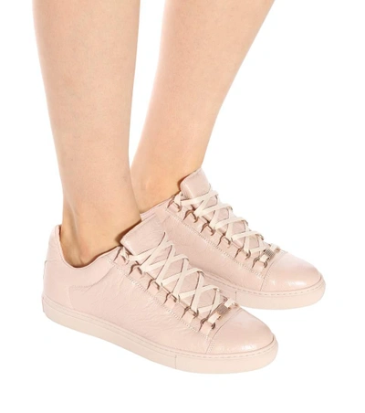 Shop Balenciaga Arena Leather Sneakers In Beige