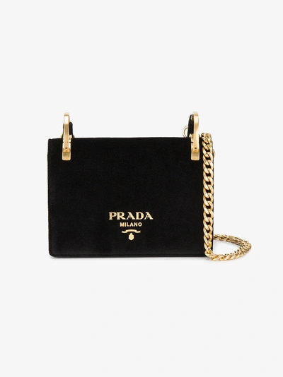 Shop Prada Black Velvet Pattina Shoulder Bag