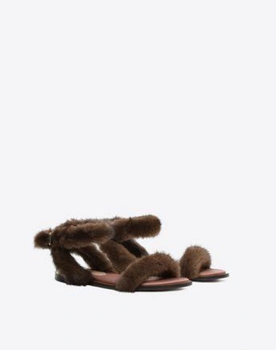 Shop Valentino Mink Fur Sandal In Brown