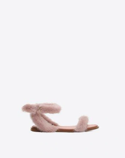 Shop Valentino Mink Fur Sandal In Pink