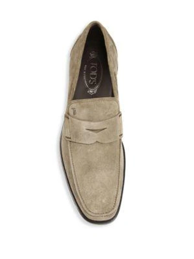 Shop Tod's Suede Penny Loafers In Mole Grey