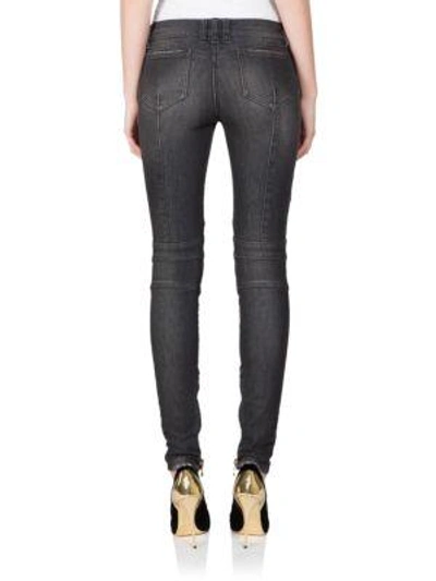 Shop Balmain Stretch Cotton Moto Jeans In Grey